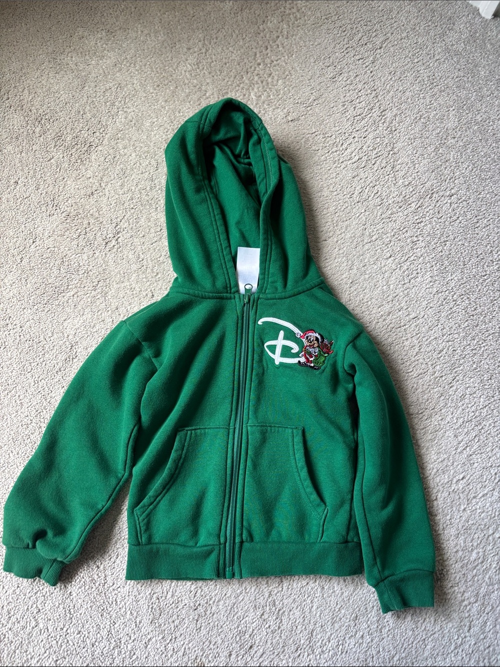 Disney Christmas Green Zip Hoodie with Embroidered Character Accent